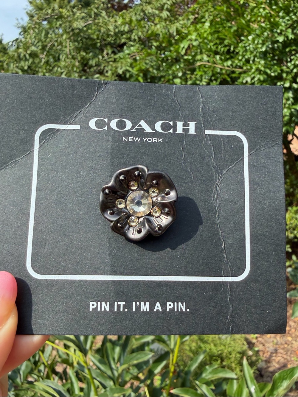 NWT Coach Tea Rose Black Crystal Flower Pin Brooch 31193G